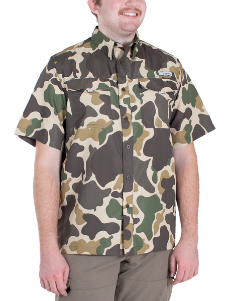 TS10479 - Men's Woodland Vintage Camo Short Sleeve Fishing Shirt