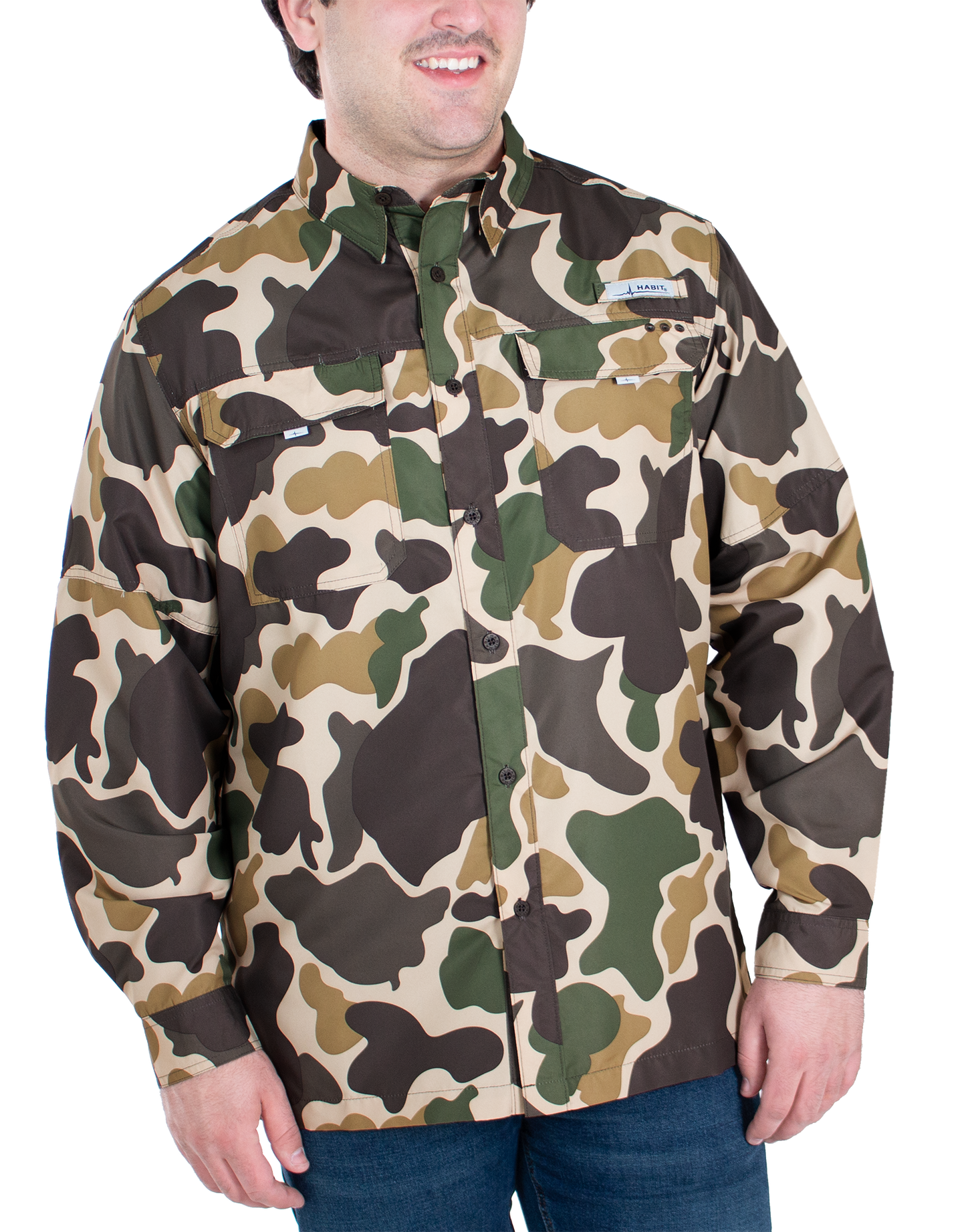 TS10480 - Men's Woodland Vintage Camo Long Sleeve Fishing Shirt - CLOSEOUT