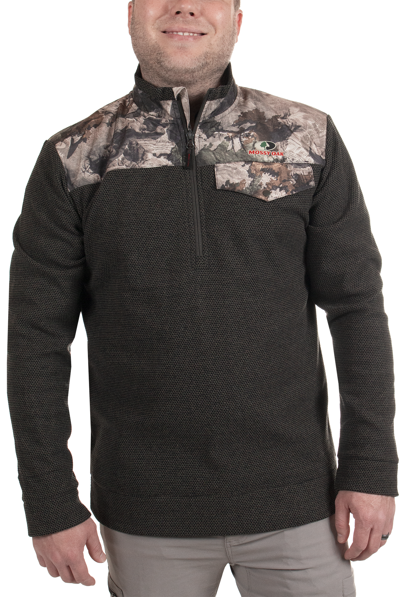 FJ10053 - Mossy Oak Men's Jacquard Fleece Hunting Pullover - CLOSEOUT